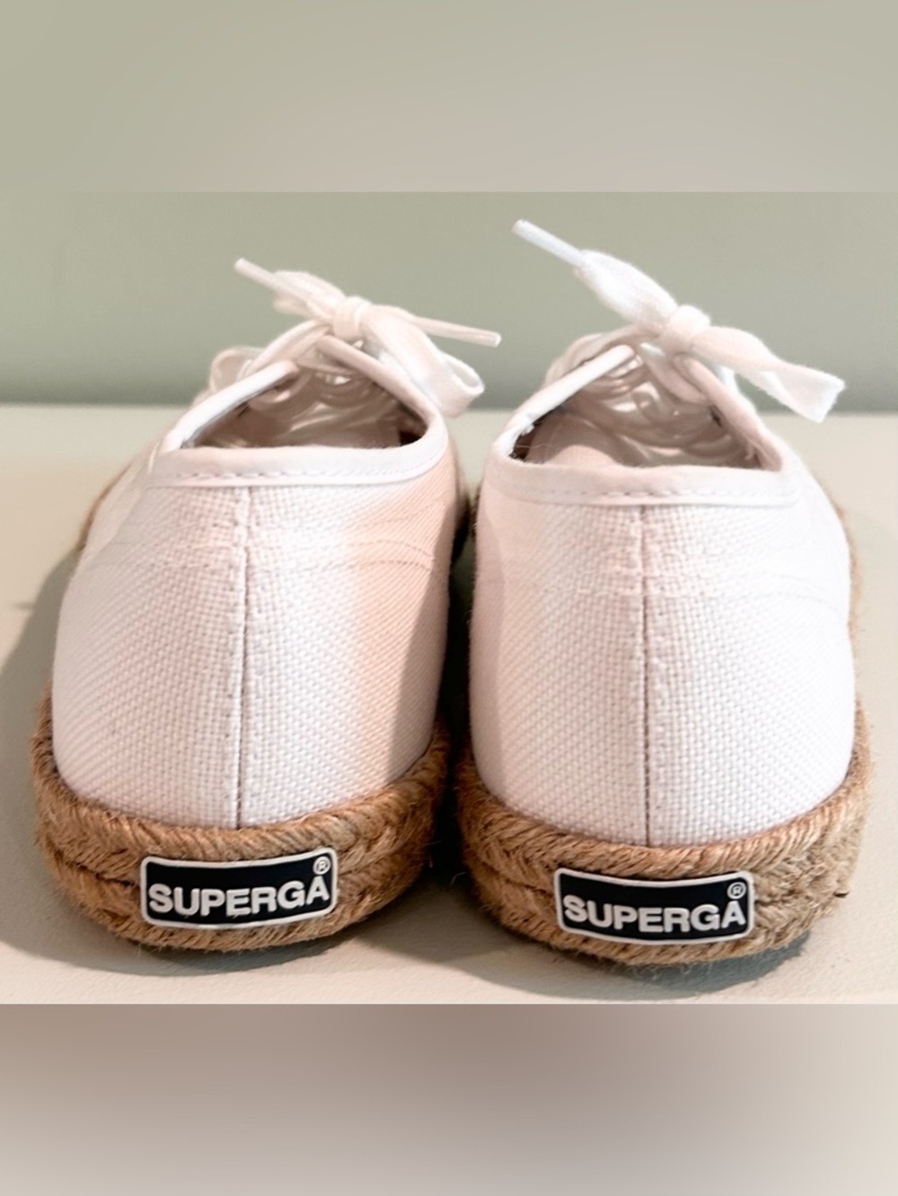 Superga Raffia Espadrille Sneakers White NWOT Lace Up EU 39.5 Summer Coastal - Picture 5 of 7